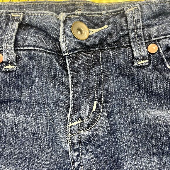 Vanity Pants Women 27/31 Blue Denim Jean Flared Embroidered Med Wash Low Rise - Picture 9 of 16